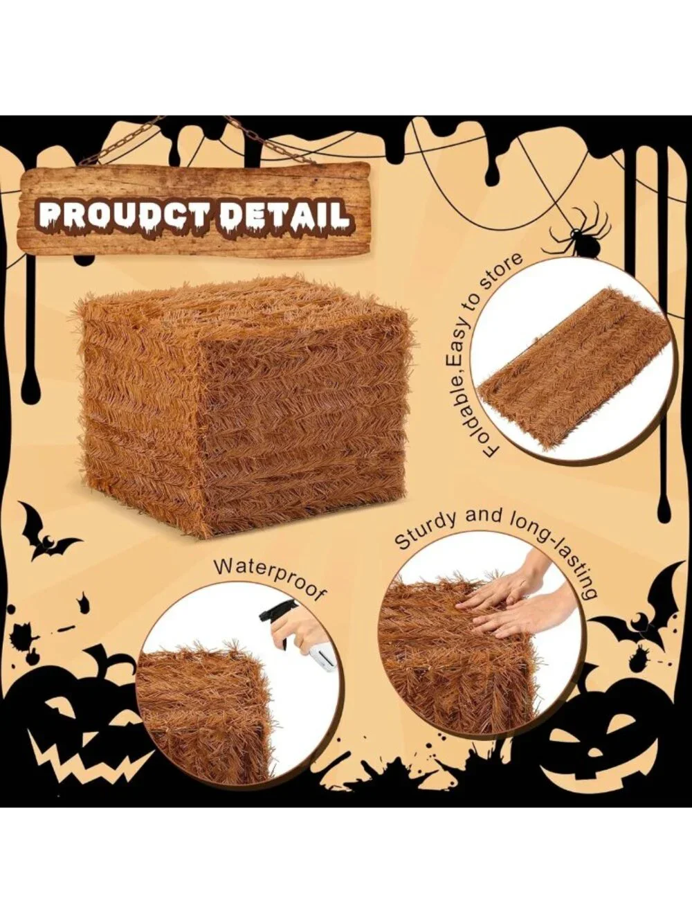 Set of 3 Decorative Faux Hay Straw Bales - Fall Harvest Home Decor, 18x14x14